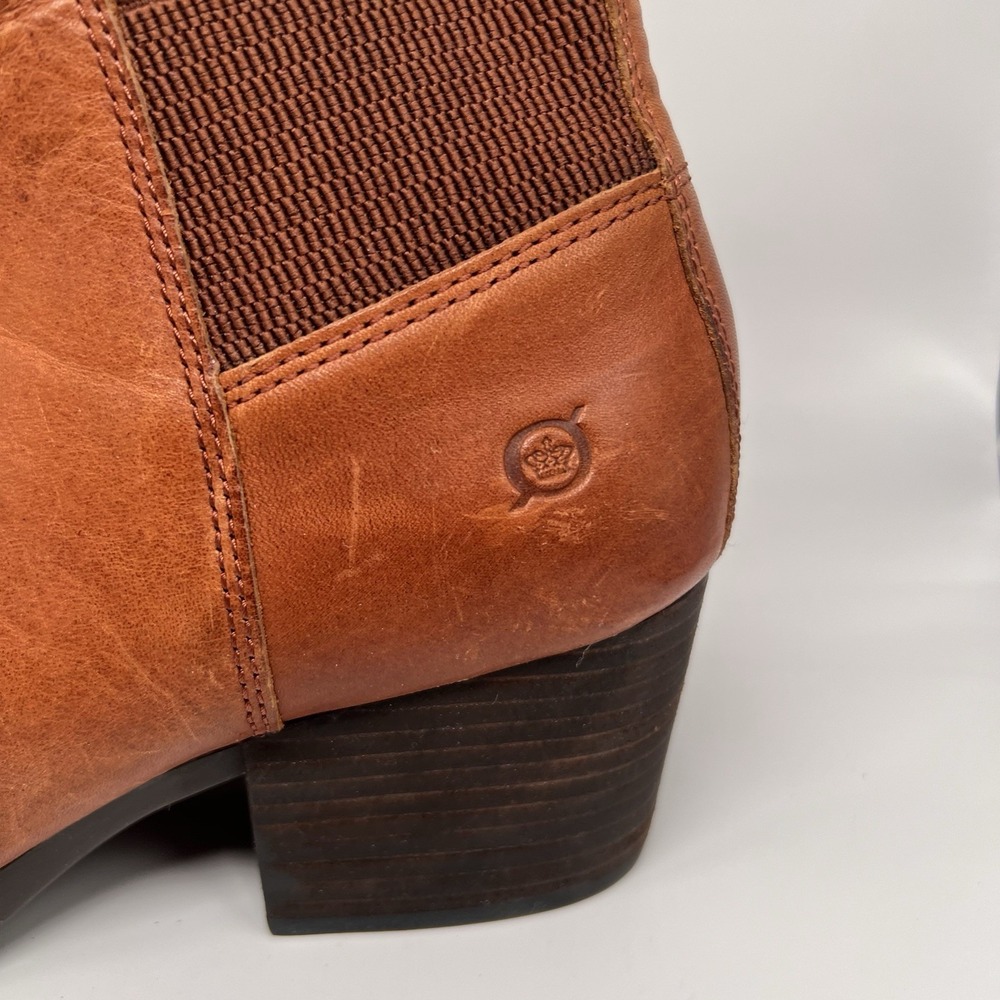 Born Ankle Boots Women's 11 Garcia Brown Leather Block‎ Heel Boho Chelsea Shoes - Picture 4 of 9